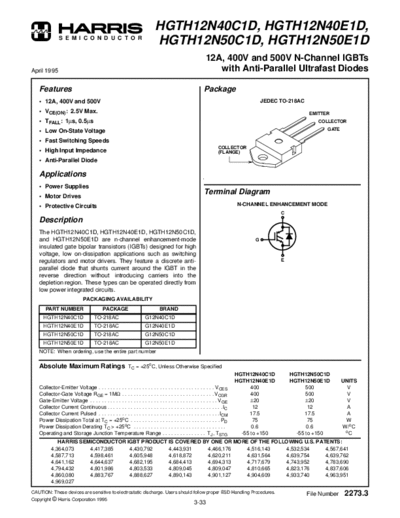 Harris hgth12n4  . Electronic Components Datasheets Active components Transistors Harris hgth12n4.pdf