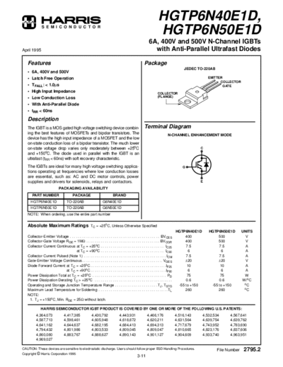 Harris hgtp6n40  . Electronic Components Datasheets Active components Transistors Harris hgtp6n40.pdf