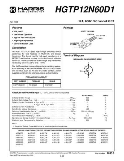 Harris hgtp12n6  . Electronic Components Datasheets Active components Transistors Harris hgtp12n6.pdf