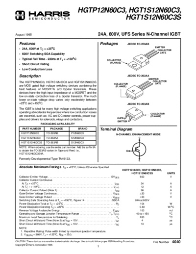 Harris hgtp12n60c3  . Electronic Components Datasheets Active components Transistors Harris hgtp12n60c3.pdf