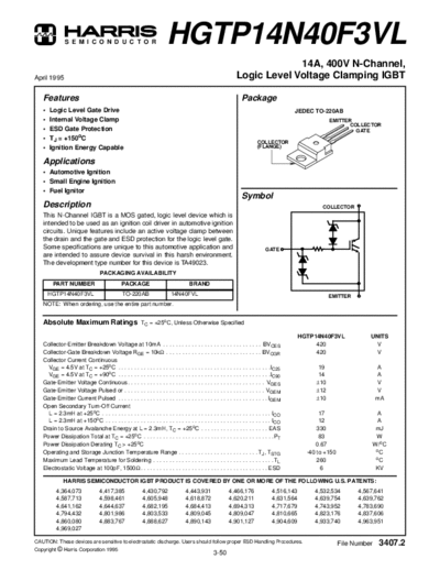 Harris hgtp14n4  . Electronic Components Datasheets Active components Transistors Harris hgtp14n4.pdf