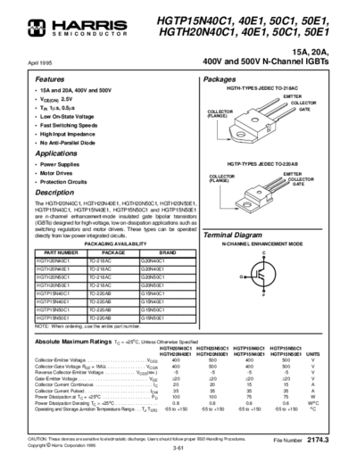 Harris hgtp15n4  . Electronic Components Datasheets Active components Transistors Harris hgtp15n4.pdf