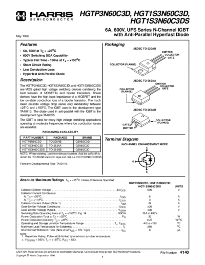 Harris hgtp3n60  . Electronic Components Datasheets Active components Transistors Harris hgtp3n60.pdf