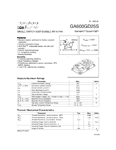 International Rectifier ga600gd25s  . Electronic Components Datasheets Active components Transistors International Rectifier ga600gd25s.pdf