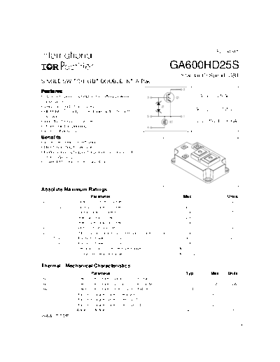International Rectifier ga600hd25s  . Electronic Components Datasheets Active components Transistors International Rectifier ga600hd25s.pdf