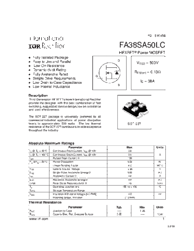 International Rectifier fa38sa50lc  . Electronic Components Datasheets Active components Transistors International Rectifier fa38sa50lc.pdf