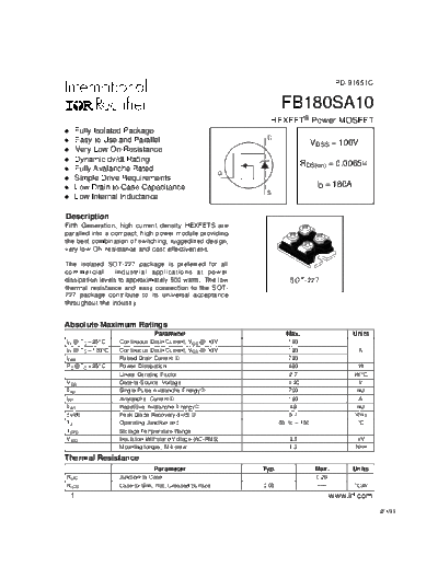 International Rectifier fb180sa10  . Electronic Components Datasheets Active components Transistors International Rectifier fb180sa10.pdf