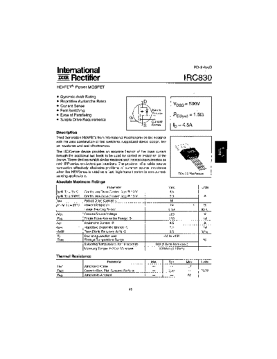 International Rectifier irc830  . Electronic Components Datasheets Active components Transistors International Rectifier irc830.pdf