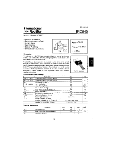 International Rectifier irc840  . Electronic Components Datasheets Active components Transistors International Rectifier irc840.pdf
