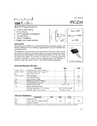 International Rectifier ircz34  . Electronic Components Datasheets Active components Transistors International Rectifier ircz34.pdf