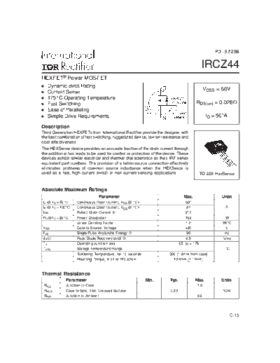 International Rectifier ircz44  . Electronic Components Datasheets Active components Transistors International Rectifier ircz44.pdf