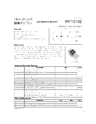 International Rectifier irf1010z  . Electronic Components Datasheets Active components Transistors International Rectifier irf1010z.pdf