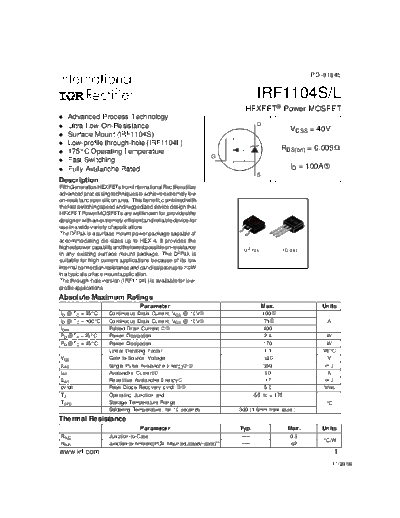 International Rectifier irf1104s  . Electronic Components Datasheets Active components Transistors International Rectifier irf1104s.pdf