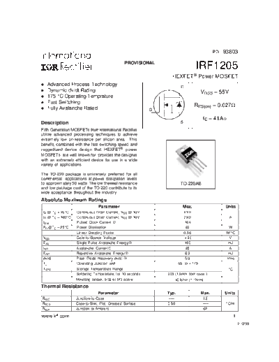 International Rectifier irf1205  . Electronic Components Datasheets Active components Transistors International Rectifier irf1205.pdf