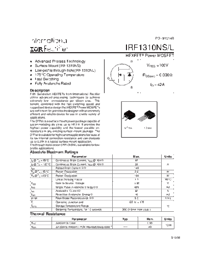 International Rectifier irf1310ns  . Electronic Components Datasheets Active components Transistors International Rectifier irf1310ns.pdf