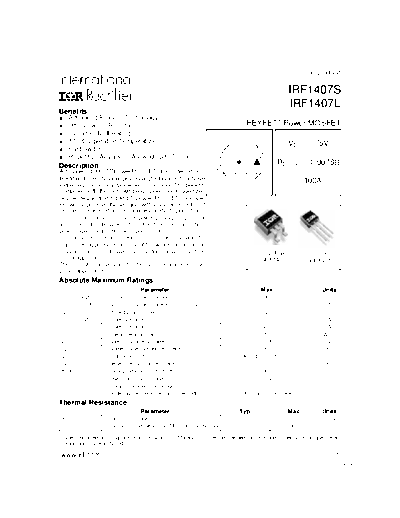 International Rectifier irf1407s  . Electronic Components Datasheets Active components Transistors International Rectifier irf1407s.pdf