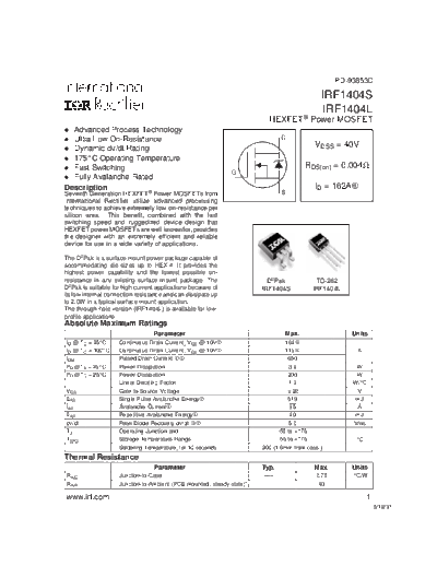 International Rectifier irf1404l  . Electronic Components Datasheets Active components Transistors International Rectifier irf1404l.pdf