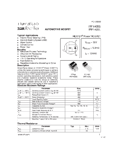 International Rectifier irf1405s  . Electronic Components Datasheets Active components Transistors International Rectifier irf1405s.pdf