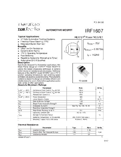 International Rectifier irf1607  . Electronic Components Datasheets Active components Transistors International Rectifier irf1607.pdf