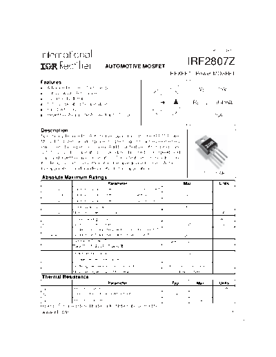 International Rectifier irf2807z  . Electronic Components Datasheets Active components Transistors International Rectifier irf2807z.pdf