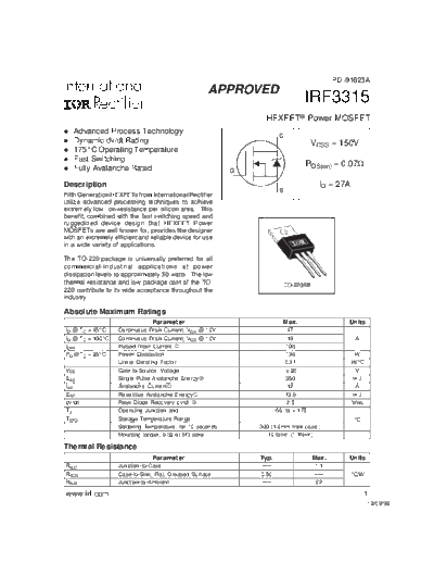 International Rectifier irf3315  . Electronic Components Datasheets Active components Transistors International Rectifier irf3315.pdf