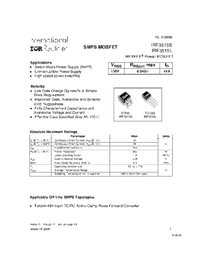 International Rectifier irf3515s  . Electronic Components Datasheets Active components Transistors International Rectifier irf3515s.pdf