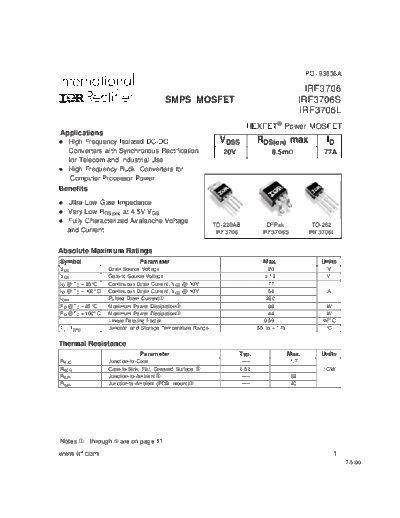 International Rectifier irf3706  . Electronic Components Datasheets Active components Transistors International Rectifier irf3706.pdf