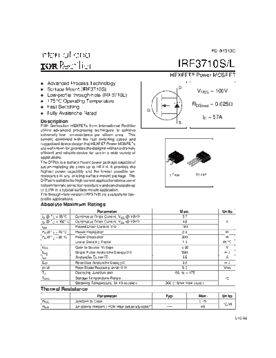 International Rectifier irf3710s  . Electronic Components Datasheets Active components Transistors International Rectifier irf3710s.pdf