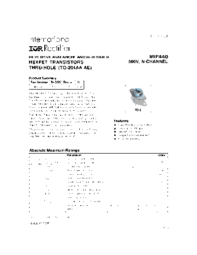 International Rectifier irf440  . Electronic Components Datasheets Active components Transistors International Rectifier irf440.pdf