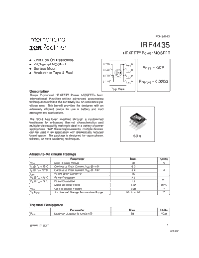 International Rectifier irf4435  . Electronic Components Datasheets Active components Transistors International Rectifier irf4435.pdf