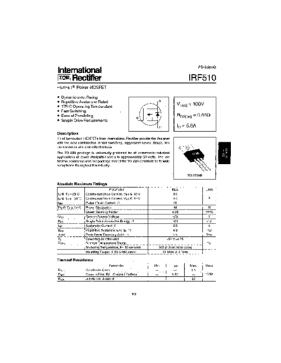 International Rectifier irf510  . Electronic Components Datasheets Active components Transistors International Rectifier irf510.pdf