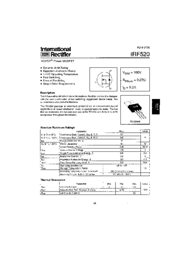 International Rectifier irf520  . Electronic Components Datasheets Active components Transistors International Rectifier irf520.pdf
