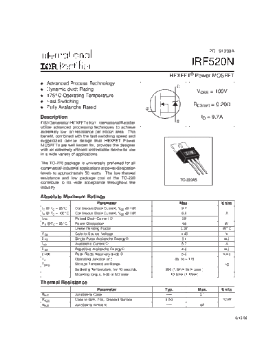 International Rectifier irf520n  . Electronic Components Datasheets Active components Transistors International Rectifier irf520n.pdf