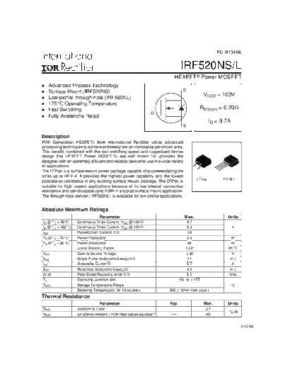 International Rectifier irf520ns  . Electronic Components Datasheets Active components Transistors International Rectifier irf520ns.pdf