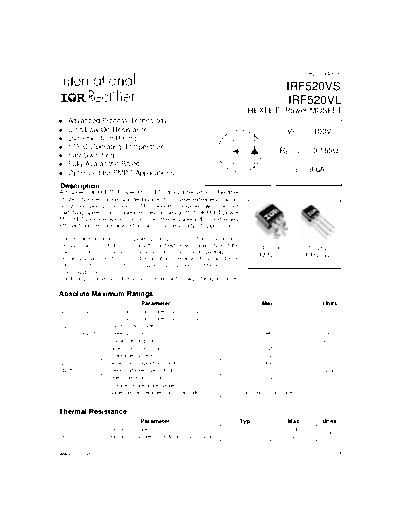 International Rectifier irf520vs  . Electronic Components Datasheets Active components Transistors International Rectifier irf520vs.pdf