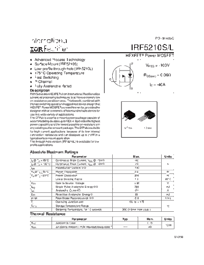 International Rectifier irf5210s  . Electronic Components Datasheets Active components Transistors International Rectifier irf5210s.pdf