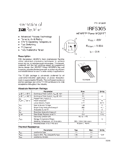 International Rectifier irf5305  . Electronic Components Datasheets Active components Transistors International Rectifier irf5305.pdf