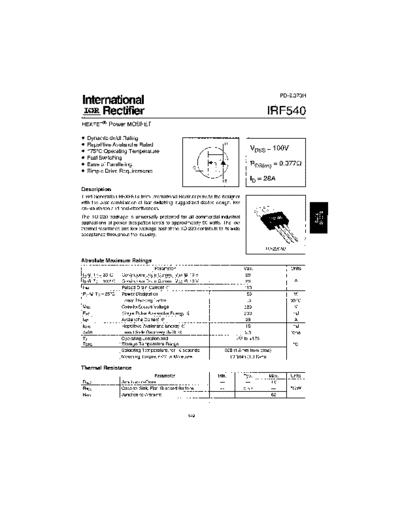 International Rectifier irf540  . Electronic Components Datasheets Active components Transistors International Rectifier irf540.pdf