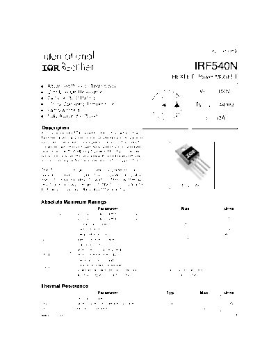 International Rectifier irf540n  . Electronic Components Datasheets Active components Transistors International Rectifier irf540n.pdf