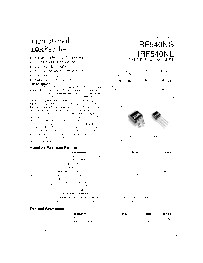 International Rectifier irf540ns  . Electronic Components Datasheets Active components Transistors International Rectifier irf540ns.pdf