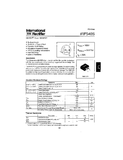 International Rectifier irf540s  . Electronic Components Datasheets Active components Transistors International Rectifier irf540s.pdf