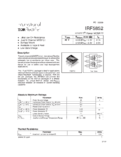 International Rectifier irf5852  . Electronic Components Datasheets Active components Transistors International Rectifier irf5852.pdf