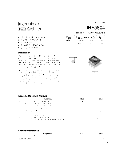 International Rectifier irf5804  . Electronic Components Datasheets Active components Transistors International Rectifier irf5804.pdf
