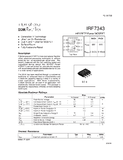 International Rectifier irf7343  . Electronic Components Datasheets Active components Transistors International Rectifier irf7343.pdf