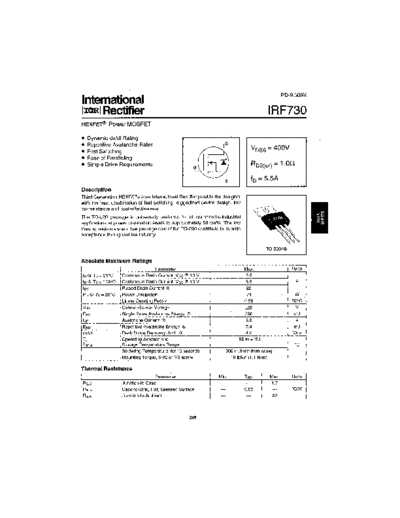 International Rectifier irf730  . Electronic Components Datasheets Active components Transistors International Rectifier irf730.pdf