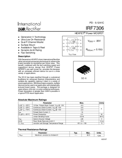 International Rectifier irf7306  . Electronic Components Datasheets Active components Transistors International Rectifier irf7306.pdf