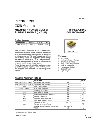 International Rectifier irf5ea1310  . Electronic Components Datasheets Active components Transistors International Rectifier irf5ea1310.pdf