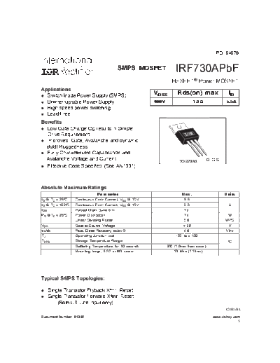 International Rectifier irf730a  . Electronic Components Datasheets Active components Transistors International Rectifier irf730a.pdf