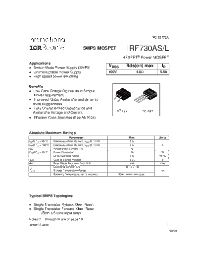 International Rectifier irf730as  . Electronic Components Datasheets Active components Transistors International Rectifier irf730as.pdf