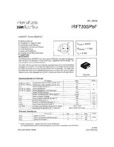 International Rectifier irf730s  . Electronic Components Datasheets Active components Transistors International Rectifier irf730s.pdf